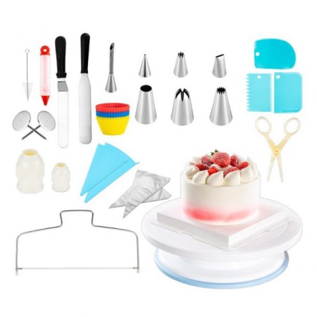 Cake Decorating Supplies, 61 Pcs Cake Decorating Kit with Non-Slip Cake Turntable, Cake Pans, Standard Converters, Cake Decorating Tools, Muffin Cups, Baking Supplies and Baking Set for Beginners and Cake Lovers